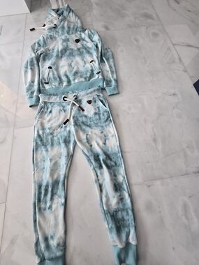 Wanakome Tie-Dye Aqua & White Hoodie Jogger Set